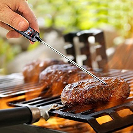 Best Outdoor and Barbeque Meat Thermometer Instant -Meat Thermometer with Hanging Strap ~ Clip & Long Probe - Easy LCD Screen - Grill Meat - All Foods - Candies - Baking - Extra Long Steel Probe.