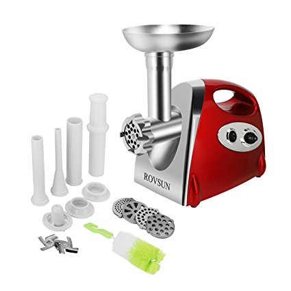 ROVSUN Electric Meat Grinder, 800W Stainless Steel Mincer Sausage Stuffer, Heavy Duty Food Processor with 4 Grinding Plates-3 Sausage Tubes-2 Blades -Kubbe Attachment&Brush, ETL Listed