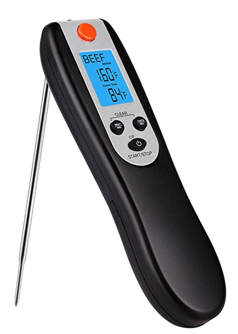 Instant Read Digital Food Thermometer Grill Cooking Thermometer with Timer and Flashlight - HEYFIT Kitchen Food Thermometer for Smoker Turkey Oven Candy Tea BBQ Steak