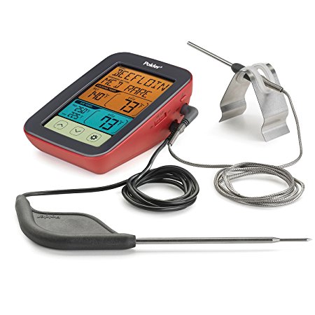 Polder Digital Touch-Screen BBQ and Smoker Thermometer, Dual Probes, 9 USDA Safe Temperature Presets, Red