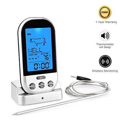 Wireless Digital Meat Thermometer Instant Read With Stainless Steel Probe For Grilling,Electric Smoke,Oven,BBQ,Kitchen Cooking Indoor And Outdoor Activities