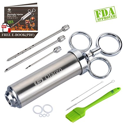 Ofargo Stainless Steel Meat Injector Syringe with 3 Marinade Injector Needles for BBQ Grill Smoker, 2-oz Large Capacity, Recipe E-Book