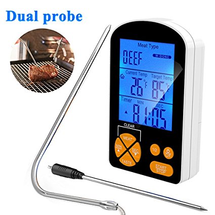 Veoker Digital Food Thermometer Cooking Thermometer with Dual Probes Instant Read Meat Thermometer for Kitchen BBQ Grill Smoker Built-in Clock Timer