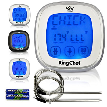 Insane Deal! King Chef Barbecue Digital Thermometer & Timer - 2 Stainless Steel Probes, Refrigerator Magnets, and Instant Read Cooking - Best For Kitchen Grill Smoker BBQ Meats, Dairy, Candy (Silver)