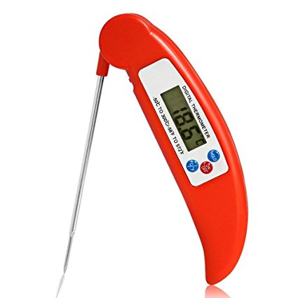 JACKLY Best Cooking Barbecue Meat Thermometer Ultra Fast Instant Read Digital Electronic BBQ Thermometer With Collapsible Internal Probe. (Red)