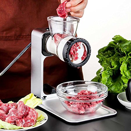 Manual Meat Grinder with Defrosting Tray, Aluminium Alloy Garlic Crusher Nuts Chopper with Sausage Stuffing Maker by Valuetools