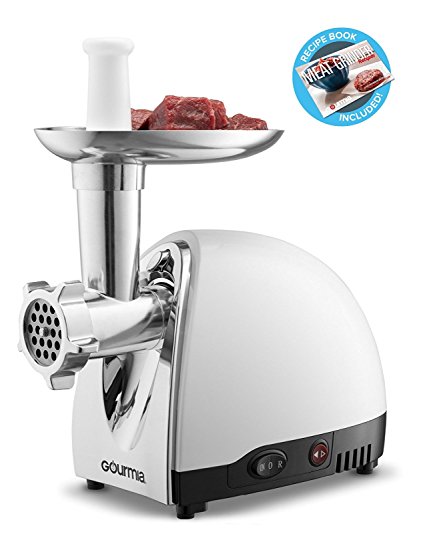 Gourmia GMG525 Meat Grinder - Sausage Horn, Kibbeh Attachment, 3 Stainless Steel Grinding Plates - 500W ETL Approved, 1000W max - Stainless Steel - Free Recipe Book - ETL Approved