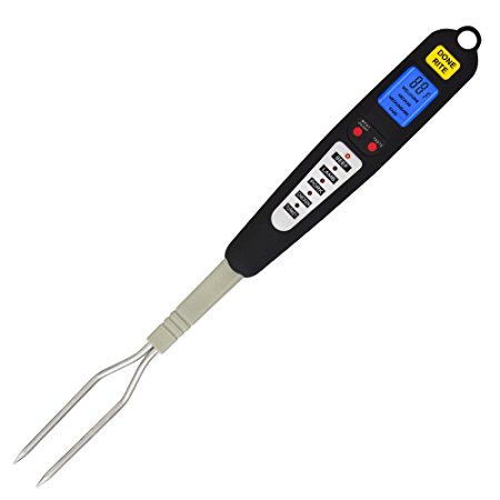 Done-Rite BBQ Fork Meat Thermometer | Instant Read Internal Food Temperatures | Adjustable Taste Settings with Large Display | Flip, Cook, Serve | Indoor, Outdoor Use