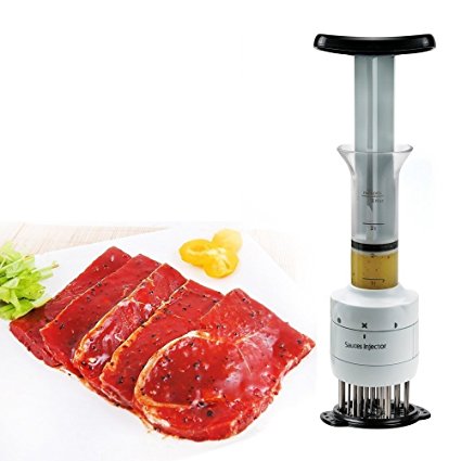 Vankcp 2 in 1 Needle Meat Tenderizer and 3 Oz Flavor Marinade Injector 30 Ultra Sharp Stainless Steel Needle (including 3 Injection Needles) Kitchen Gadget to Cook Meat Steak Beef Turkey Pork Fish