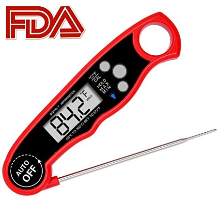 ZenNutt Instant Read Meat Thermometer for Food BBQ Candy Smoker with Waterproof Long Probe Backlit LCD Display Auto ON/OFF Digital Kitchen Thermometer(Red)