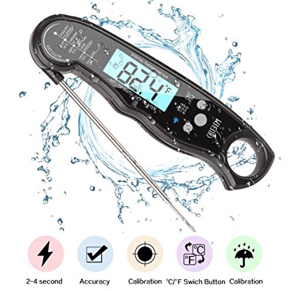 CHLEBEM Digital Meat Thermometer Instant Read (2-4s) For Grilling Cooking Food BBQ or Candy,Wireless Waterproof For Kitchen,Oven,Grill,Water,Beer,Milk, Bath Water Probe,Steak, Indoor Outdoor (black)