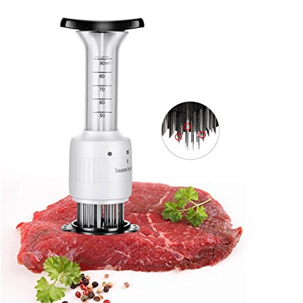 Meat Injector - 304 Stainless Steel Kitchen Tool 2 in 1 Meat Tenderizer Needle 3 Pinholes meat tenderizer injector，Best For Tenderizing/BBQ/Marinade/Beef/Pork/Steak/Chicken