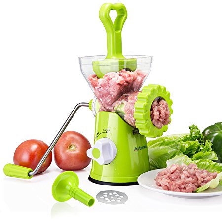 Artence Meat Grinder,Stainless Steel Plate,Powerful Suction Base,Fast and Effortless,Hand Crank for All Meat,Dried Cooked Food