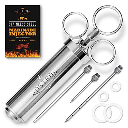 Meat Injector Kit Stainless Steel Marinade Flavor Injector Syringe with 2-oz Large Capacity Barrel 3 Professional Needles and 4 Spare O-rings