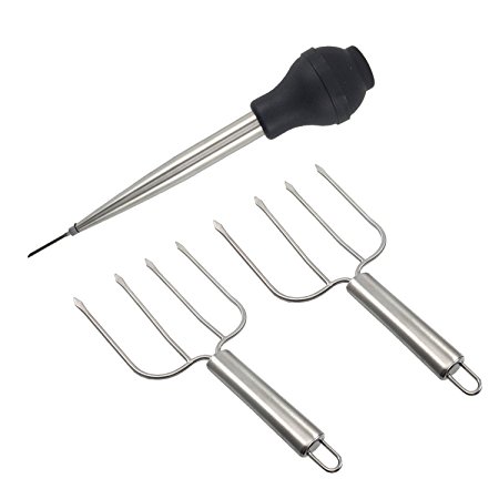 Thanksgiving Turkey Serving Set, Stainless Steel Baster And Turkey Lifter Poultry Forks,3Pcs Set