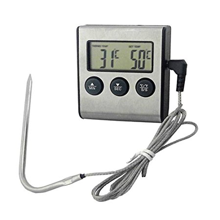 Digital Meat Thermometer, Food Grade High Precision Digital Meat Food Thermometer Kitchen Cooking Probe Thermometer Barbecue Meat Grill Thermometer Stainless Steel Probe with Built-In Alarm