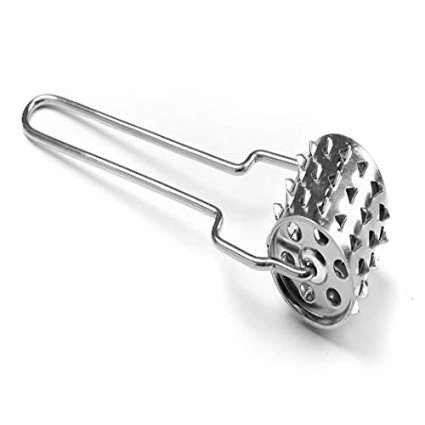 KARSDA Meat Tenderizer Tool 304 Stainless Steel Meat Tenderizer Needle Spiked Roller Gadget with Wire Handle Silver Color for Tenderizing Meat in Kitchen