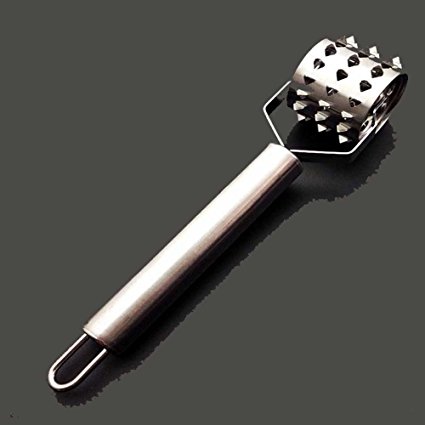 KARSDA Meat Tenderizer Tool Stainless Steel Meat Tenderizer Needle Spiked Roller Gadget with Anti Slip Tube Handle Silver Color for Tenderizing Meat in Kitchen