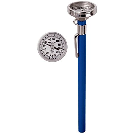 Tel-Tru PT50R High Temp/Spot Checking Thermometer, 1 inch dial, 5 inch stem, 50/500 degrees F