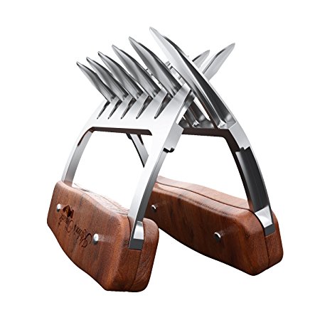 Kitchen's treasure Metal meat claws (Corrosion Proof) Stainless steel- BBQ chicken, Pulled Pork Shredder Paws with durable wooden handles - a Meat Rake for Lifting,Shredding Roasts and Briskets (2PCS)