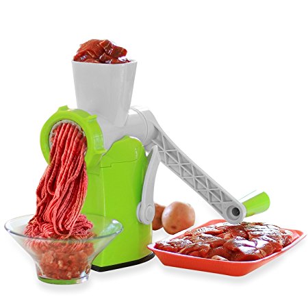 Zalik 4-In-1 Meat Grinder And Juicer - Hand Crank Manual Mincer With Powerful Suction Base - Essential Kitchen Tool To Grind Fish Vegetables Garlic & Fruits - Dessert Maker With Stainless Steel Blades