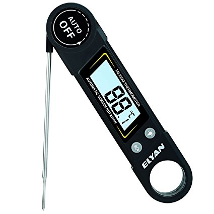 EYLAN Digital Meat Thermometer Talking Instant Read Thermometer Cooking Thermometer BBQ Thermometer with Blue Backlit LCD Display Voice Function for Kitchen Grilling Food Milk Candy and Bath Water