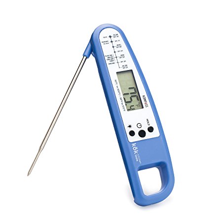 Kompass Folding Digital Kitchen Thermometer with Large LED Display and Auto Off. Magnetic Case. Used For BBQ Grilling, Baking, Coffee and Tea Brewing and Candy Making (Indigo)