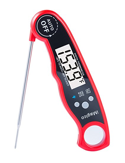 Super-Fast Digital Instant Read Meat Thermometer Waterproof Food Cooking Thermometer with Backlit Collapsible Probe, iMagico Kitchen Thermometer For Food, BBQ, Grill and Milk,Tea (Red)