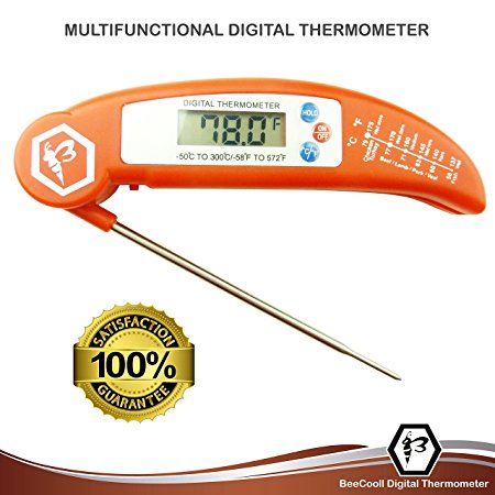 Best New Digital Instant Read Meat Thermometer- Folding Probe- BBQ - Candy -Bread - Baby Milk - Fast Read - FDA Recommended - Easy Read LCD Screen - Easily Recalibrated