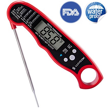 Food Thermometer Meat Thermometer Oven Thermometer Digital Candy Thermometer Luvcok Waterproof Instant Read Cooking Thermometer, for Kitchen BBQ Grill Smoker, Red