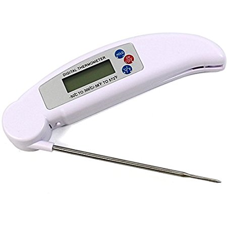 Sminiker BBQ Instant Read Thermometer Portable Folding Barbecue Cooking Thermometer with Fahrenheit and Celsius Mode Digital Display for All Food (Meat Grill Turkey Cake Candy Milk) (White)