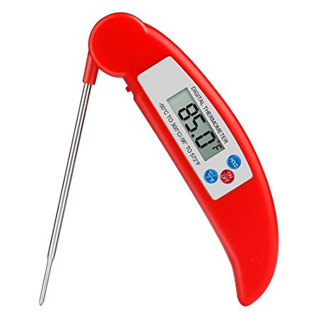 Meat Thermometer PAYATOMS Digital Cooking Thermometer with Instant Read and Probe, LCD Screen, Anti-Corrosion, Best for Kitchen, Grill, BBQ, Milk, and Bath Water (Red)