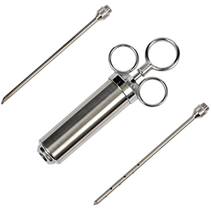 GRILLHOGS Meat Injector: Meat & Turkey Baster, 2 oz. Stainless Steel Marinade Injector with 3 Needles