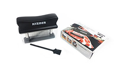 Kizner Meat Tenderizer Tool - 48 Ultra Sharp Stainless Steel Blades Kitchen Tool for Beef, Chicken, Pork. Detachable. Easy to clean! Brush included.