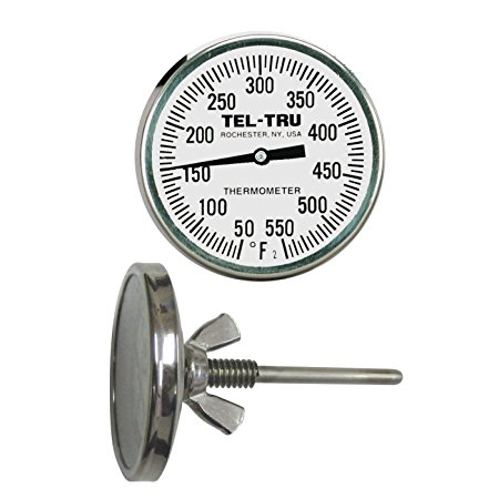 Tel-Tru BQ225 Barbecue Pit Thermometer, 2 inch dial and 2-1/2 inch stem, 50/550 F