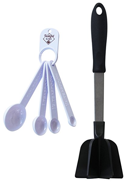 Hamburger Meat Chopper And Smasher Tool. Strong & Sturdy Masher Utensil For Ground Beef, Turkey or Vegetables. Includes 1 Measuring Spoon Set.