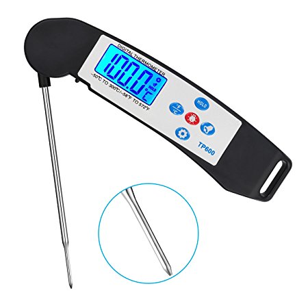 Digital Instant Read Thermometer - HOPMOT BBQ Thermometer, Food Cooking Thermometer Magnet Guide with Instant Read/LCD Screen for Kitchen, Grill, Steak, Candy, Milk, Water, meat (Black)