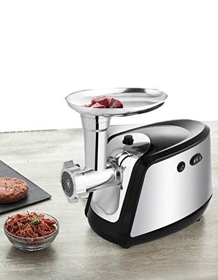 Korie Professional Electric Meat Grinder, Stainless Steel Meat Mincer with 3 Grinding Plates, Sausage Stuffer Maker Machine for Home & Commercial Use, Silver/1000W